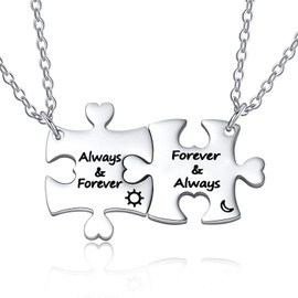 Puzzle Matching Necklace for Couples Gifts : His and Hers Always Forever Moon Star Stainless Steel Matching Bf Gf Pendant Necklace Jewelry Gifts Boyfriend Girlfriend Gift for Valentines Day Gift