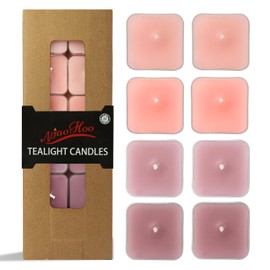 NJAO HOO Rose Scented Tealight Candles - 12 Pack Square Tea Candles Gradient Pink Clear Cup Fragrance Candle Aromatherapy Relaxing Mini Candles Small Candle Set Thanksgiving Decor