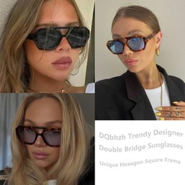 DQbhzh Trendy Square Aviator Sunglasses 3 Pack - Retro Hexagon Thick Plastic Frame Unisex UV400 Protection Double Bridge Designer-Inspired Sun Glasses (Black,Tortoise Gray,Tortoise shell Blue Lens)