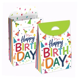 Big Dot of Happiness Cheerful Happy Birthday - Colorful Birthday Gift Favor Bag - Party Goodie Boxes - Set of 12