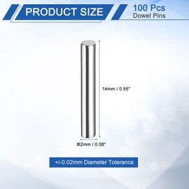sourcing map 100 Pcs 2mm x 14mm Dowel Pins Bearing Steel Cylindrical Dowel Pins Shelf Support Peg Pin Rod Fasten Elements Metal Shelf Pegs +/-0.02mm Diameter Tolerance, Silver Tone