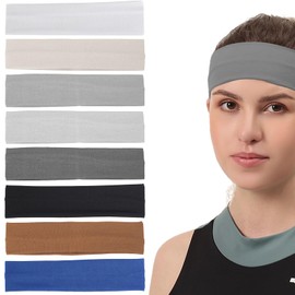 Landrain Pack of 8 Women's Summer Sports Headbands, Elastic Yoga Hair Band, Thin, Soft Headbands, Non-Slip Headbands