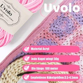 Uvolo 250 g (5x 50 g) Multicoloured Hand Knitting Crochet Yarn, Colourful Gradient, Rainbow Acrylic Cotton Wool Yarn for Knitting, Crochet and Crafts, 28 Green Yellow