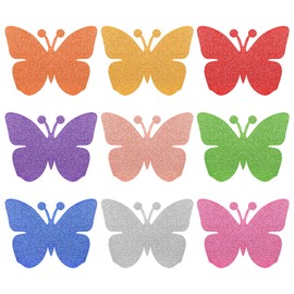 Whaline 45Pcs Butterfly Cutouts 5.9 Inch Glitter Colorful Butterfly Cut-Outs Bulletin Border Board Decor Butterfly Paper Cutouts with 100Pcs Glue Points for School Classroom Decor DIY Craft Projects