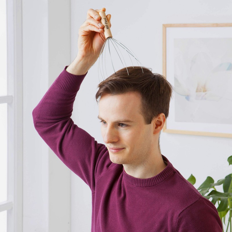 MP Pirol Head Massager with Lightweight Wooden Handle and 12