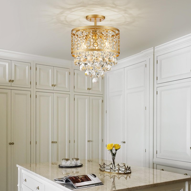 WUZUPS Crystal Drum Chandelier Flushmount Ceiling Light Modern Lighting Fixture