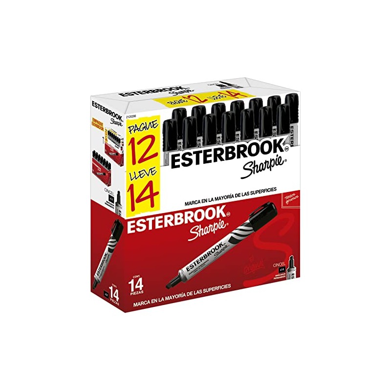 Sharpie Esterbrook Marcadores Permanentes, Punta Cincel, Negro, 14 Piezas