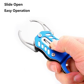 Mini Fishing Gripper, 12cm Portable Fish Lip Grabber Tool Fish Holder with Coil Keyring Multi-Functional Pliers Tools Hook Remover for Outdoor Sea Fishing, Blue