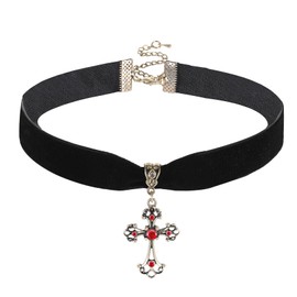 Halloween Gothic Cross Choker Necklace for Women, Vampire Black Velet Choker, Vintage Royal Court Gothic Necklace, Halloween Costume Jewelry for Women, N05F