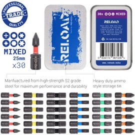 Rehook Reload 30x Mixed Tool bits - 25mm Impact Screwdriver Drill Driver Bits Set PZ2, PH1, H5, H6, T25, T30, PoziDriv, POZI, hex Allen Torx Phillips