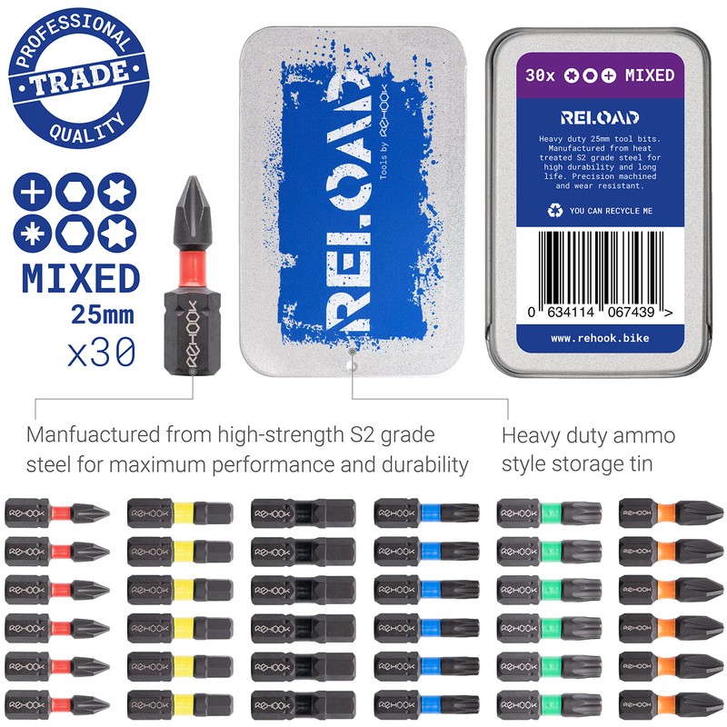 Rehook Reload 30x Mixed Tool bits - 25mm Impact Screwdriver