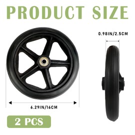 LNQ LUNIQI Wheelchair Front Wheels 7 Inch Black Wheelchair Wheel Front Rubber Manual Wheelchair Front Wheel Replace Solid Tyre Replacement Wheels Pack of 2
