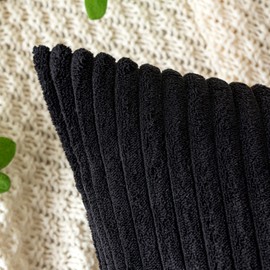EMEMA Cushion Covers Corduroy Square Throw Pillow Covers Striped Soft Sham Home for Sofa Couch Bedroom Decorative Pillowcases 18x18 Inch 45x45cm Set of 2 Balck