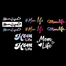 WADORN Pack of 5 Colourful Reflective Vinyl Stickers "Mom Life" for Car Stickers with "Mom Life Heart Outdoors" Waterproof for Car Windows for Windows Cars Trucks Laptops Water Bottles