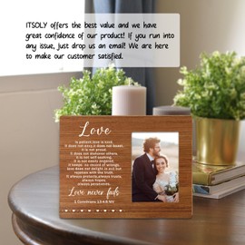 Itsoly Love Never Fails Picture frame, 1 Corinthians 13:4-8, Unique Couple Gift for Wedding Anniversary, Valentines Day, Engagement,Bridal Shower, Gifts for Love