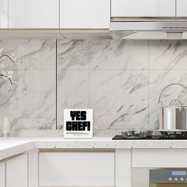 OFlich Yes Chef Wooden Box Kitchen Signs,Funny Chef Kitchen Decor, Black and White Decorations for Countertops, 5x5 Inches