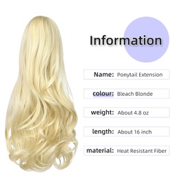 ShulaSHOP ponytail extension,16" claw clip hair extensions ponytail short curly hair ponytail Extension Natural Looking Synthetic Hairpiece for Women Bleach Blonde