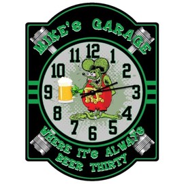 Decorative Concepts Rat Fink Beer Thirty Customized Green Garage Clock