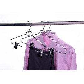 6 Quality Add-On Skirt Blouse Hanger Heavy-Duty Add-On Skirt Hangers with Clips, Multi Stackable Add on Hangers, Adjustable Wide Clip Pants Hanger, Chrome (Skirt Hanger - Wide Clips, 6)