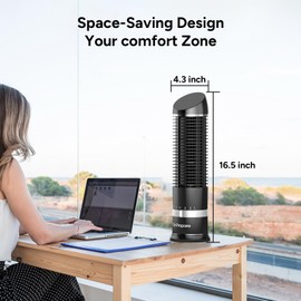 DR.PREPARE 16" Small Tower Fan, 3 Speeds with 60° Oscillating Fan, Bladeless Tabletop Fans for Indoors, Portable Personal Table Fans for Office, Desktop