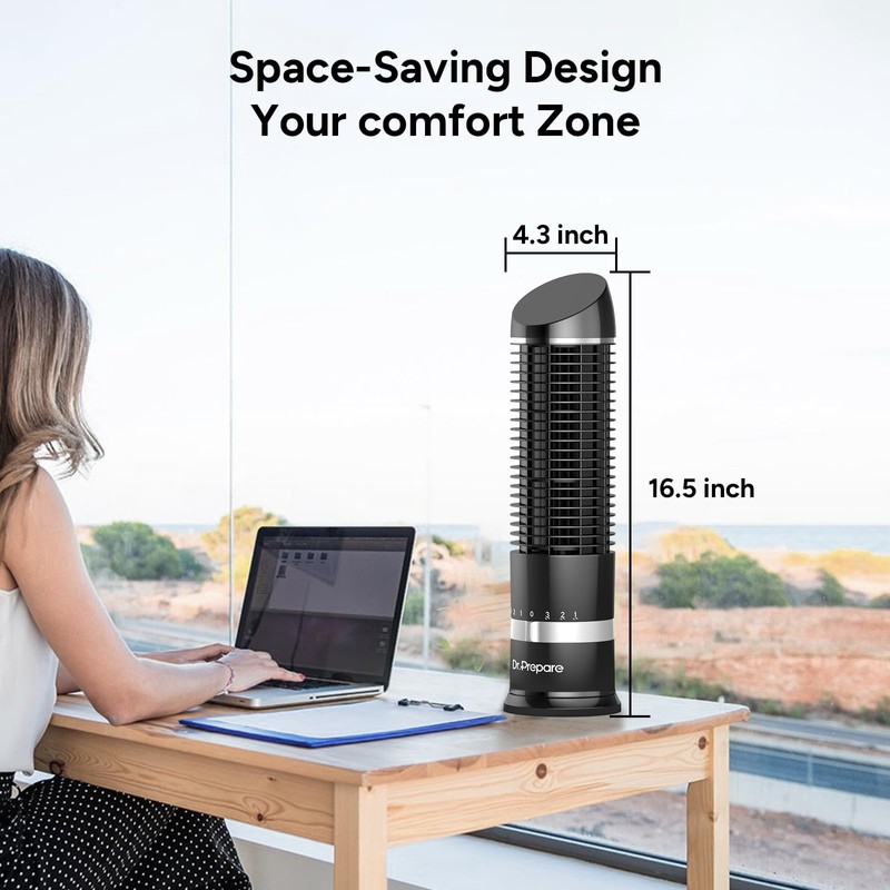 DR.PREPARE 16" Small Tower Fan, 3 Speeds with 60° Oscillating