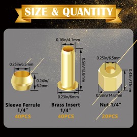 Aienxn 100PCS 1/4" Brass Compression Fittings Assortment kit, Insert, Sleeve Ferrule, Nut for Connecting air, Fuel, Water, Oil and inert Gases Lines