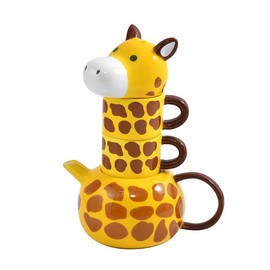 RORA Giraffe Ceramic Tea Pot with 2 Tea Cups Set, Hand-painted Porcelain Teapot Set for Coffee Latte Milk Tea Flower and Fruit Tea （17 oz/500 ml）