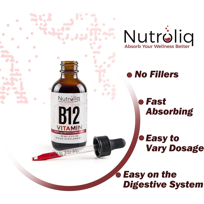 Nutroliq Vitamin B12 Liquid Drops - High-Strength 5000mcg Methylcobalamin Supplement