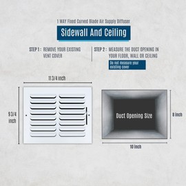 Fits 10x8 Duct Opening 1 Way Fixed Curved Blade Air Supply Diffuser by Handua | Register Vent Cover Grill for Sidewall and Ceiling | White | Outer Dimensions: 11.75" X 9.75"