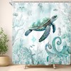 Riyidecor Teal Beach Sea Turtle Shower Curtain for Bathroom Decor
