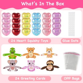 MZfowsen 24Pack Valentines Day Gifts for Kids Boys Girls, Valentines Day Cards with Heart Shape Squishy Toys for Kids School Classroom Prizes Exchange Gifts