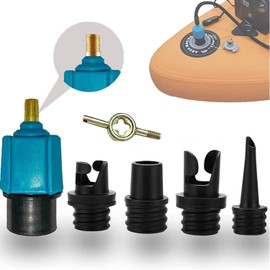 Paddle Board Pump Adapter, Air Pump Adapter for Inflatables, SUP Pump Adaptor with 4 Air Valve Nozzles for Inflatable Boat, Stand Up Paddle Board,Inflatable Bed, Compressor Air Valve Converter (Blue)
