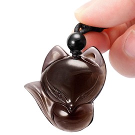 Kyeygwo Unisex Black Obsidian Crystal Stone Pendant Necklace Healing Happy Animal Necklace for Reiki with Adjustable Rope, 66 - 70 cm.