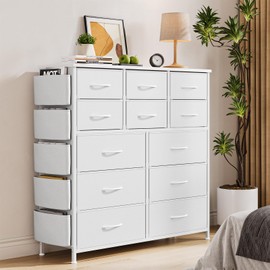 White 12 Drawer Dresser for Bedroom, Fabric Dressers & Chests of Drawers with Side Pockets, Chest of Drawers for Closet, Living Room, Closet, Hallway