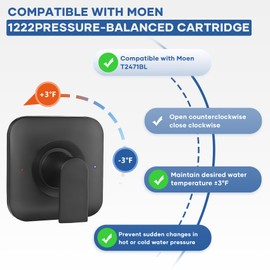 Shower Handle Replacement for Moen T2471BL Genta LX collection,Pressure-Balancing Shower Lever Handle, Posi-Temp Valve Shower Trim Kit Matte Black,Square(Valve& Catridge Not Inclued)