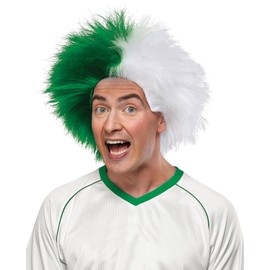Morris Mario Chiodo Crazy Sports Fan Wig color Green & White - Fun Spiky Eagles Jets Whalers Bearcats Dartmouth Jaspers HawksTeam Troll Style Synthetic