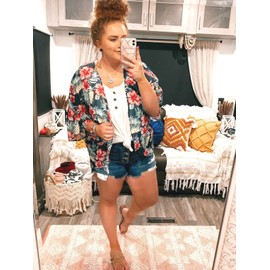 Women's Boho Chiffon Floral Leaf Kimono Cover Ups Thin Summer Lightweight Cardigans Boho Beach Sheer Tropical Hawaiian Shirts Tops Maternity Black Small
