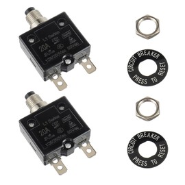 HUWREW 20 Amp Push Button Circuit Breaker 125-250V AC 50V DC L1 Series Manual Reset Thermal Circuit Breaker 20A Thermal Overload Protector (Pack of 2)