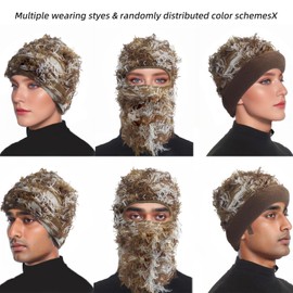 Ezovino Distressed Balaclava Ski Mask, Knitted Full Face Mask for Men/Women, Brown, One Size