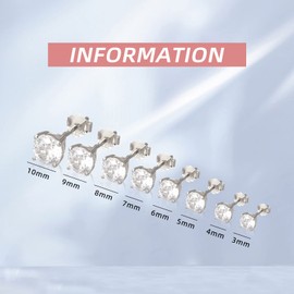 925 Sterling Silver Stud Earrings CZ Diamond Round Stud Earrings for Men Women Birthday Anniversar (5MM)