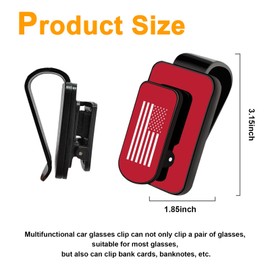 Kewucn Sunglass Holder for Car Visor, Metal US Flag Eyeglasses Hanger Mount, Multi-Function Ticket Card Clip, Personality Vehicle Organizer Accessories for Different Size Eyeglasses (Black+Red, Flag)