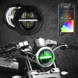CHROME 5.75" RGB LED Harley Headlight XKchrome Bluetooth App Controlled Kit w/Color Changing DRL Feature