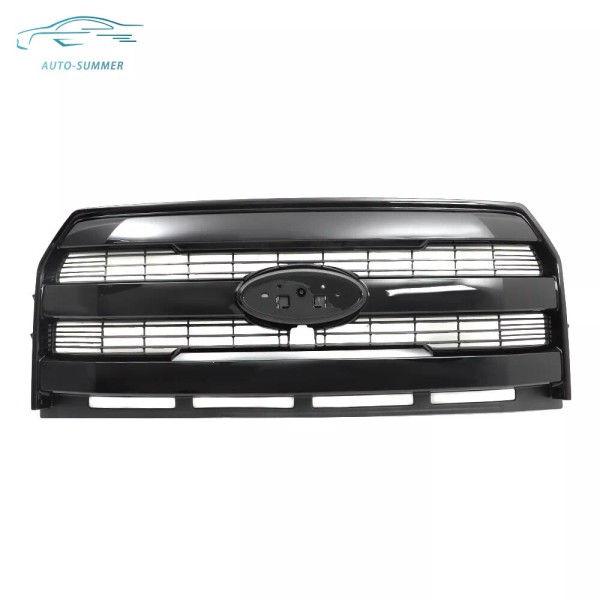auto-summer Front Upper Grill Grille W/Camera Holes Gloss Black For