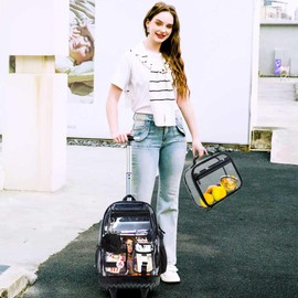 Rolling Clear Backpack for Women, Heavy Duty PVC Transparent Wheeled Bookbag, See Through School Bags with Wheels for Teens Elementary Travel - Black