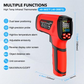 MESTEK Infrared Thermometer Temperature Gun, -40℉~3632℉, Non Contact Digital Laser Thermometer Gun Industrial Pyrometer 50:1 High Temp Thermometer with Color LCD Display, Adjustable Emissivity