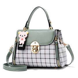 Xiaoyu Small Purses and Handbags for Women Fashion Crossbody Bag Lightweight Shoulder Bag Plaid Pattern Satchel (Green)
