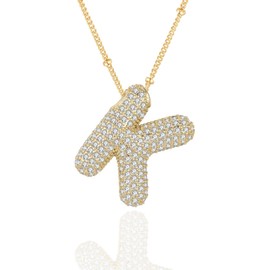 18K Gold Bubble Letter Necklace - Hypoallergenic Initial Necklace for Women with Sparkling 4A Zirconia - Gold Necklace for Women Comes in an Elegant Gift Box, Ideal for Meaningful Jewelry Gifts,