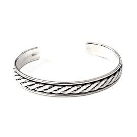 Treasure Bay Men's Silver Bracelet 925 Sterling Silver open Cuff Bangle For men Braided