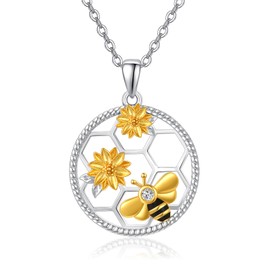 AENEAS Bee Necklaces for Women Sterling Silver Dainty Sunflower Pendant Bumble Bee Jewelry Mother's Day Gifts for Women Mom Wife