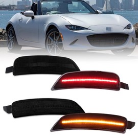 VANKUB 4 PCS Front & Rear LED Side Marker Lights for 2016-2023 Mazda MX-5 Miata ND, Smoked Lens Replace OEM Side Bumper Marker Light, Mazda Amber & Red Turn Signal Lamp